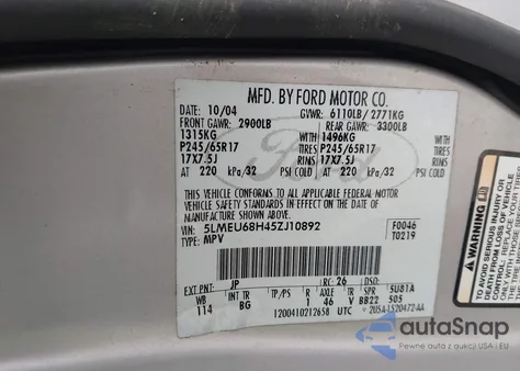 2005 Lincoln Aviator from USA, damaged, VIN 5LMEU68H45ZJ10892